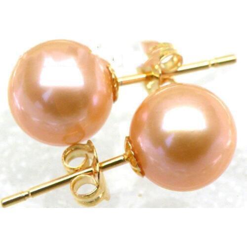Gorgeous Perfect Round AAA+++ Pink South Sea Pearl Earring 14k Yellow Solid Gold