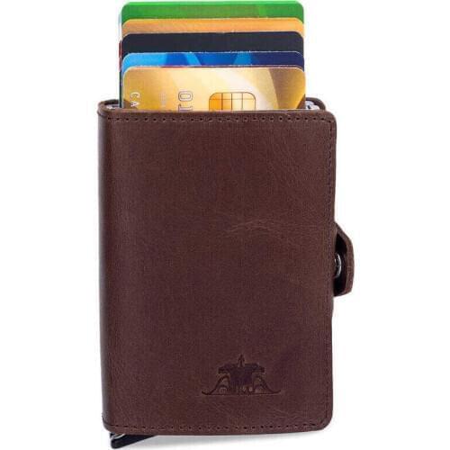 Vintage Crazy Leather Automatic Pop-Up Leather Card Holder Brown with Two Mechanisms