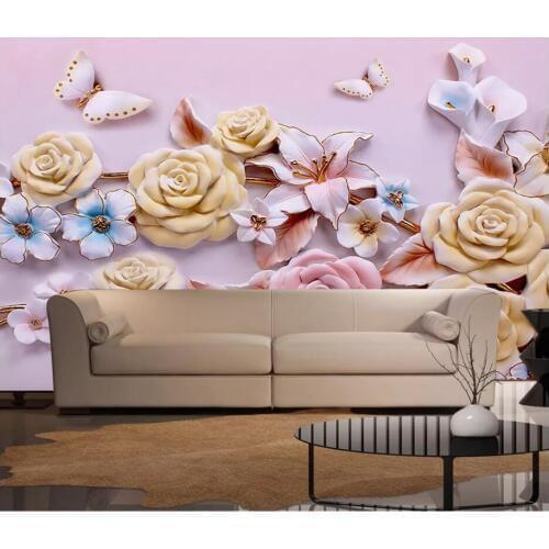WDBH Custom photo 3d wallpaper Floral relief butterfly tv background painting home decor living room wallpaper for walls 3 d