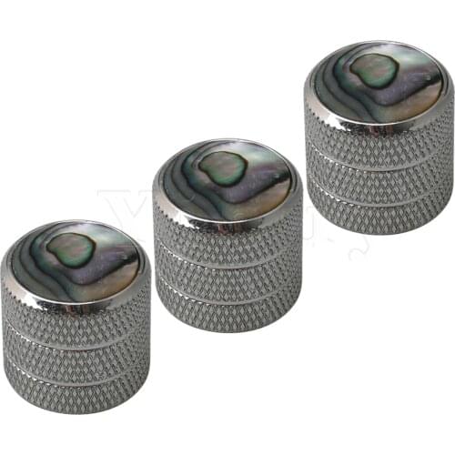 Yibuy 3PCS Sliver Steel Pearl Abalone Guitar Potentiometer Knobs Three Circles