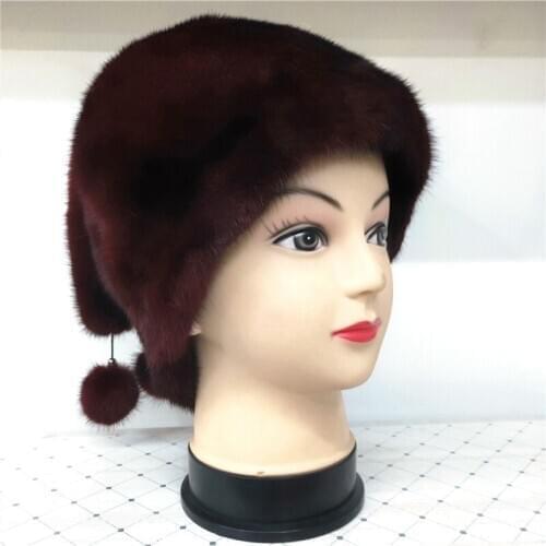 2020 Mink Fur Hat Natural Real Winter Mink Knitted Hats For Women Warm Black Furs Cap Of Lady Beanies Russia woman Caps