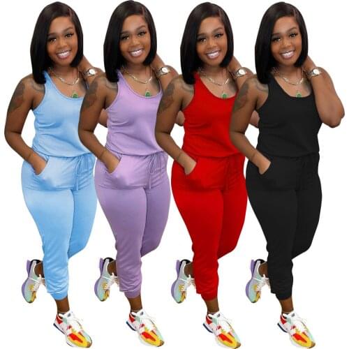 2021 Solid Color Fashion Casual Street Jumpsuit Sports Commuter Fashion Slim Fit