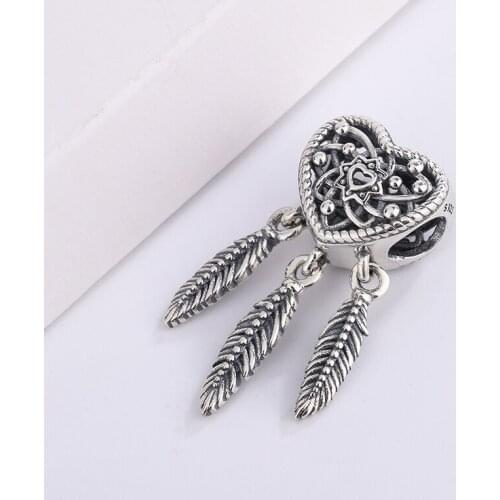925 Sterling Silver Charms Hollow Love Three Pieces Of Falling Feather Dream Catcher For Original Bracelet DIY For Pandora