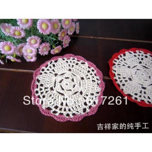 Free shipping 15pic/lot 12cm round colorful crochet doilies felt for home decor as innovative item cup coaster pad placemat