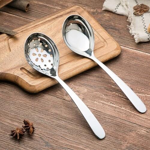Large Table Soup Spoons 304 Stainless Steel Bouillion Spoons Long Handle Colander Spoon for Home, Kitchen, or Restaurant