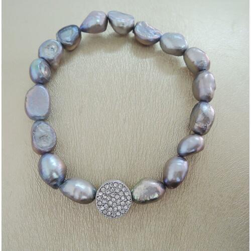 100% nature freshwater pearl bracelet with nice crystal accessory .nice hanger,baroque pearl bracelet . gray pearl bracelet