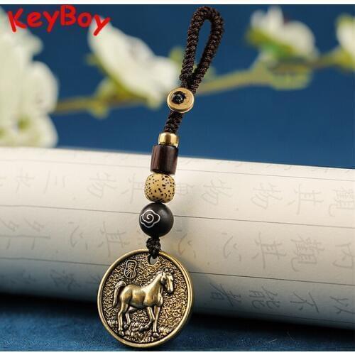 12 Zodiac Animal Tag Car Key Chain Ring Pendant Pure Copper Rat Bull Tiger Rabbit Dragon Snake Horse Goat Monkey Chicken Dog Pig