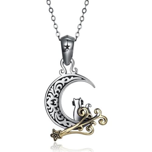 ZEMIOR 925 Sterling Silver Pendant Necklaces For Women Retro Star Moon Elements Necklace Anniversary Simple Gift Fine Jewelry