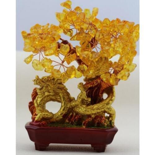Natural crystal craft tree , the lucky feng shui tree as the mascot, bring in wealth and treasure fortune treegren-1728 yellow