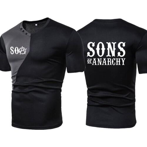 New high quality 100% cotton Men short sleeve SOA Sons of anarchy SONS print trend Color contrast Crew neck Men T-shirt