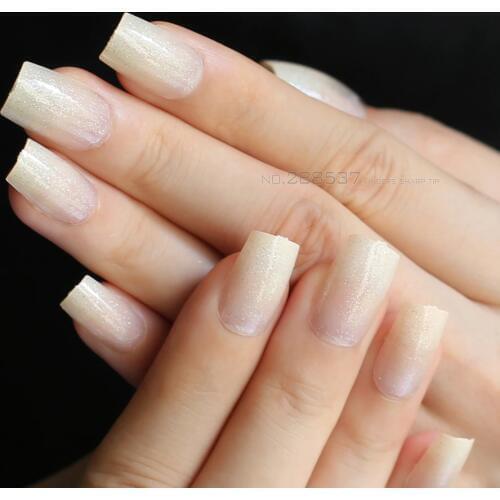Gradient Transparent Yellow Selling false nails Natural pink fake nail Square Long section Milk white free Stickers