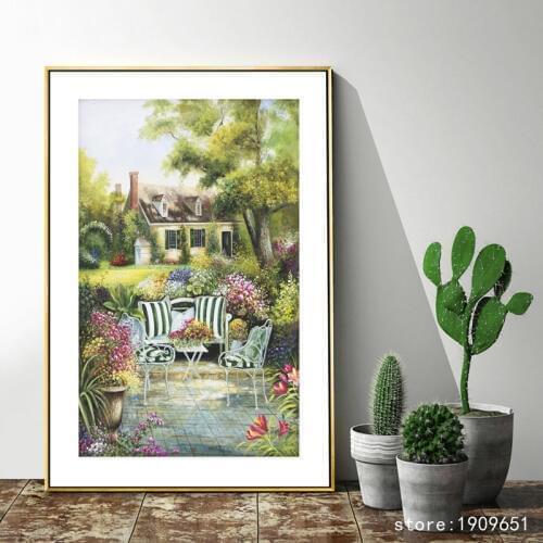 Cotton no frame Mediterranean green tree garden canvas printings oil painting printed on cotton wall art decoration pictures