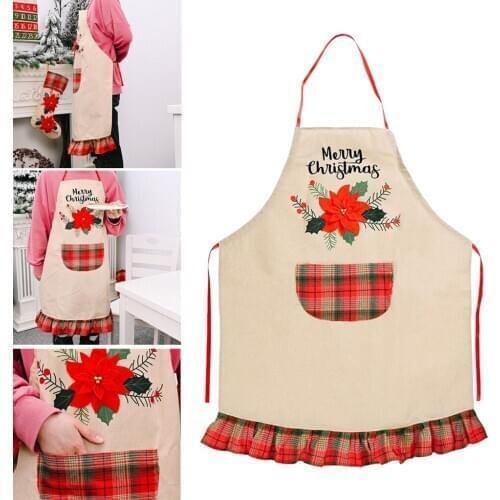 Cotton Linen Cooking Apron Christmas Holiday Party Kitchen Apron Soft Chef Apron with Pocket for Women and Men