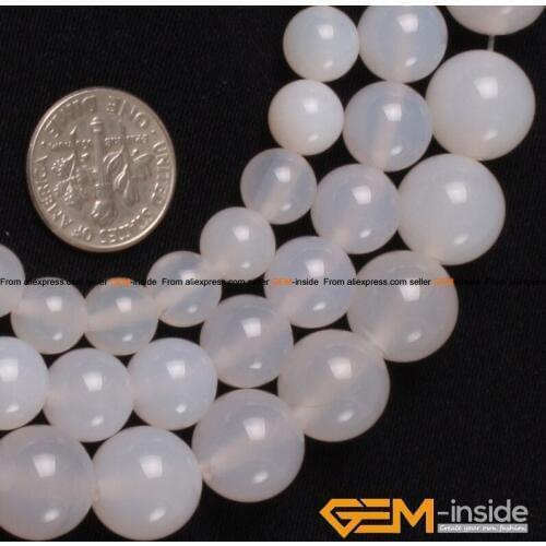 Natural Stone White Agates Round Bead For Jewelry Making Strand 15 inch DIY Bracelet Necklace Jewelry Loose Beads 6mm 8mm 10mm
