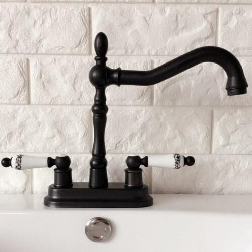 Black Oil Rubbed 4" Centerset Brass Kitchen Bathroom Vessel Sink Two Holes Basin Swivel Faucet Dual Handles Water Tap ahg078