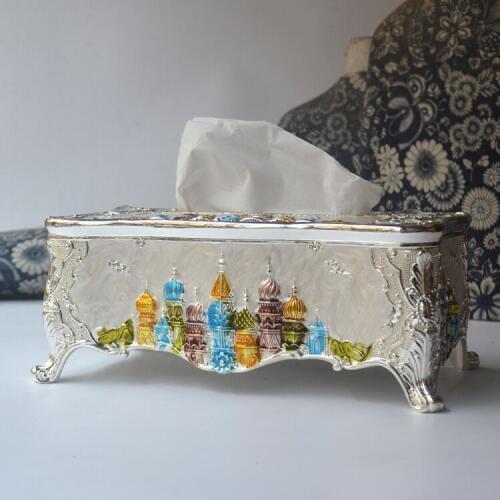 European alloy metal tissue box silver white color napkin holder with castle paper napkin holder for home decortion ZJH006
