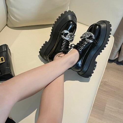 MKKHOU Fashion Casual Loafers Womens New Spring Genuine Leather Lace Thick Bottom Increased Comfortable Single Leather Shoes