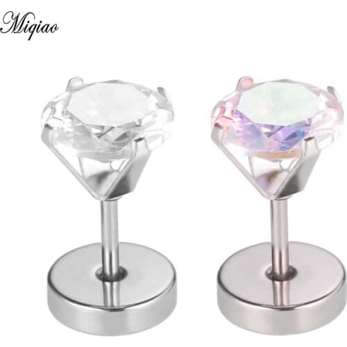 Miqiao 2pcs Fashion Stainless Steel Zircon Earrings Multi-size Earrings 3mm-8mm Exquisite Body Piercing Jewelry