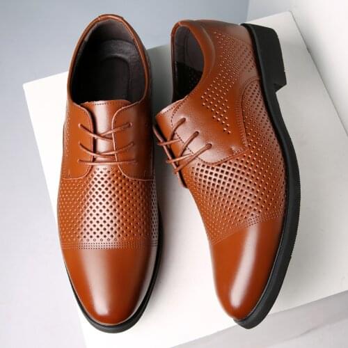 Yomior Big Size Men Vintage British Formal Dress Leather Shoes Summer Breathable Business Work Loafers Wedding Leather Oxfords