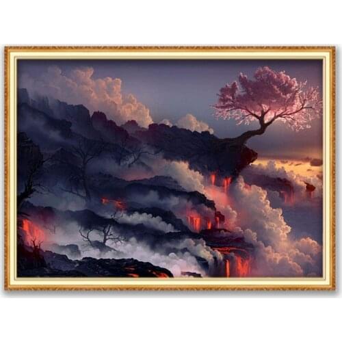 Flower Sakura DIY Cross Stitch 11CT Embroidery Kits Needlework Craft Set Cotton Thread Printed Canvas Home Decoration On Sale