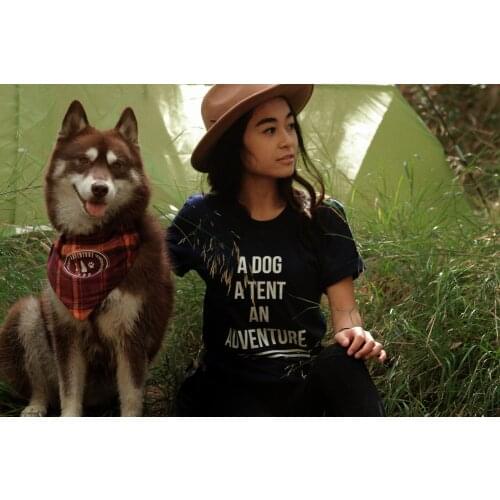 New Tee for Women with Letter A DOG A TENT AN ADVENTURE Print Tops Casual Harajuku Short Sleeve O-Neck Female T Shirt Ropa Mujer