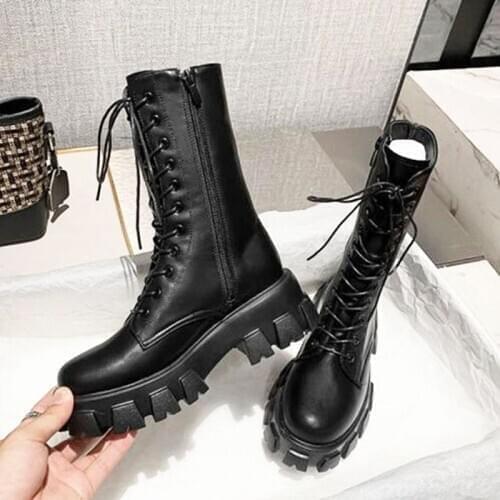 2020 Summer New Knight Boots Net Retro College British Style Thick Bottom Thick Heel Motorcycle Boots Fashion