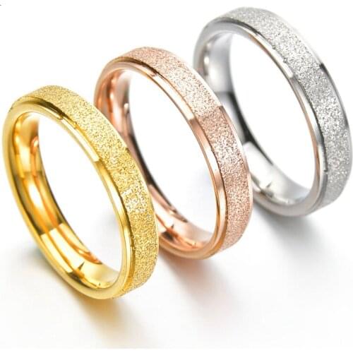 New 4mm Matte Rings for Women Jewelry Wedding Engagement Rose Gold Stainless Steel Couple Ring Female Tail Ring Party