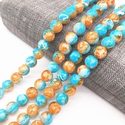Wholesale 4/6/8mm Blue&orange Salad Glass Beads Loose Spacer Painted Pearl Charm DIY Jewellery Making #05