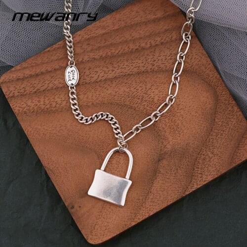 Mewanry 925 Sterling Silver Sweater Necklace Fashion Hip Hop Vintage Party Creative Design Lock Pendant Jewelry Birthday Gifts