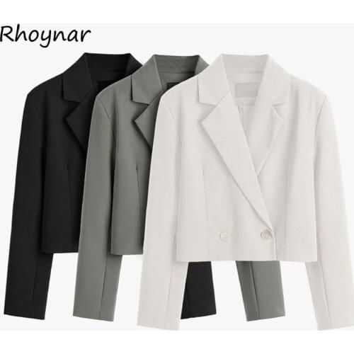 Blazers Women Fashion Casual Long Sleeve Loose Korean Style Office Lady Double Breasted Elegant All-match Female Cropped Clothes