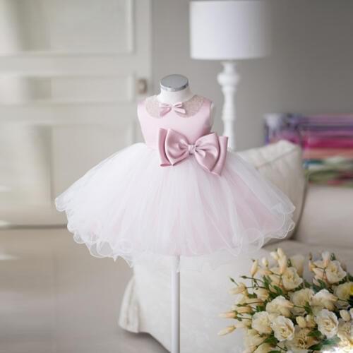 Birthday Baby Dress Handmade Beading Flower Bow Baby Girl Christening Gowns Baby Girl Baptism Dresses First Year Tutu Girl Dress