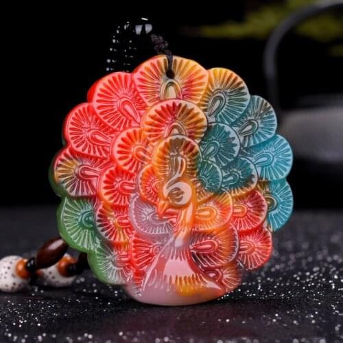Natural Colorful Jade Hand-carved Chicken Blood Color Peacock Pendant Fashion Boutique Jewelry Men and Women Necklace Accessorie