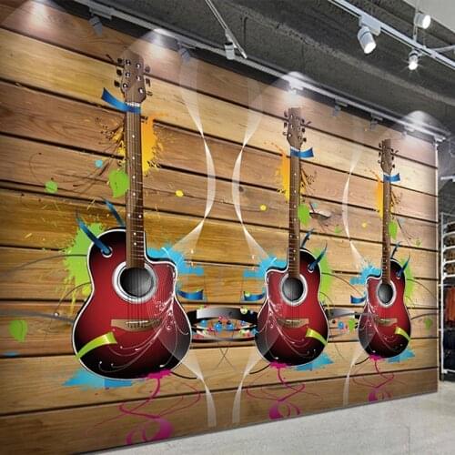 Custom 3D Wallpaper Retro Wood Board Guitar Music Murals Restaurant KTV Bar Background Wall Decor Creative 3D Vintage Wall Paper