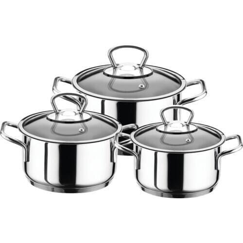 Aryıldız Midi Cookware 16- 18- 20 cm Pots and Glass Covers - Stainless Steel Special Design