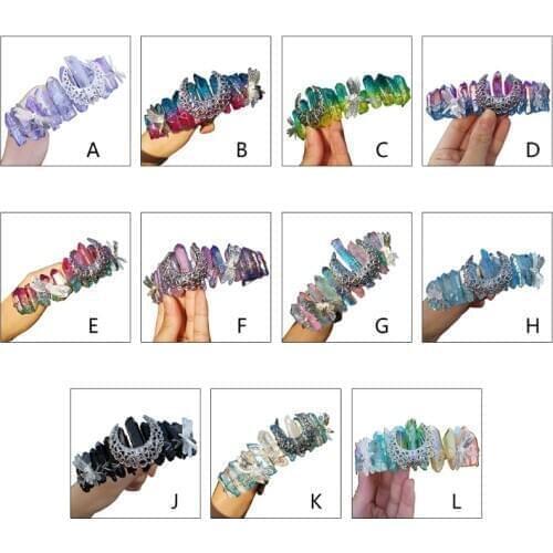 Handmade Colorful Raw Crystal Headband Antique Silver Metal Moon Dragonfly Hair Hoop Wedding Bridal Jewelry Tiara Crown