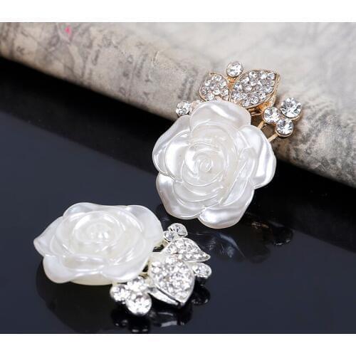 2016New 50Pcs White Rose Alloy Rhinestone Button for Wedding Decoration and DIY Hair Accessories HZ102