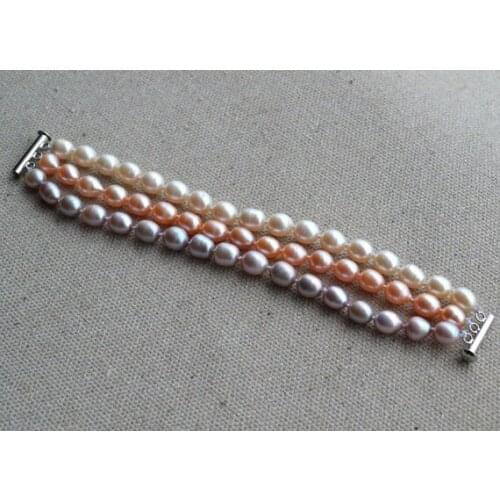 Rice Pearl Bracelet New Classic White Pink Lavender Real Freshwater Pearl Jewelry Magnet Clasp Fashion Women Wedding Party Gift