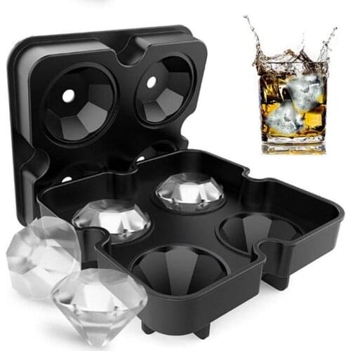 4 Cavity Diamond Shape 3D Ice Cube Mold Maker Bar Party Silicone Trays Chocolate Mold Kitchen Tool Diamond Ice Lattice Mould