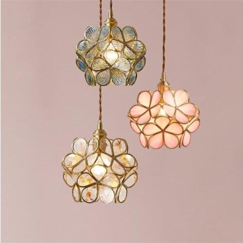 Modern Glass Pendant Light Fixtures LED Nordic Brass Hanging Lamp Flower Home Bedside Decor Indoor Living Dinning Room Lights