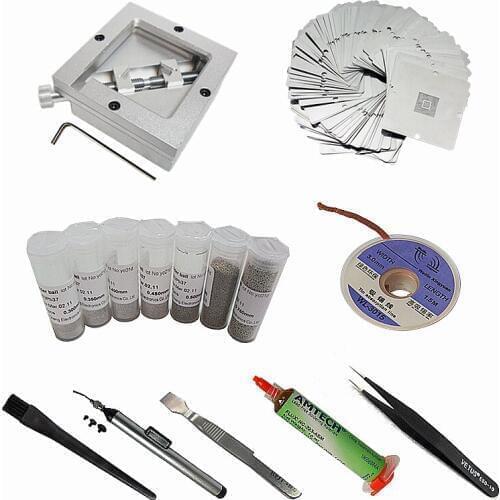 BGA Reballing Station 90x90mm Universal Stencil Kit Vacuum Pen Solder Ball flux paste for Laptop Game Console