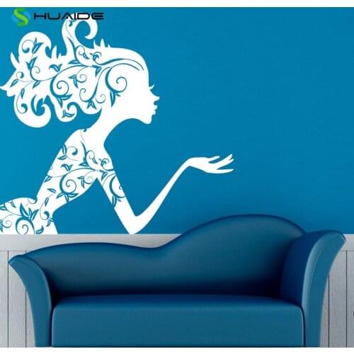 Beauty Salon Hair Decal Wall Sticker Fashion Styling Sexy Flower Girl Interior Bedroom Home Decor Wall Poster Art Murals A101