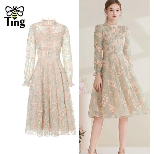 Tingfly 2021 New Vogue Luxury Flower Leaf Embroidery A Line Party Dinner Dresses Sweet Soft Girl Ruched Ball Gowns Robes Kawaii