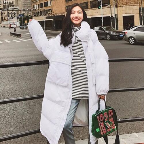 2019 Winter New Korean Women Parkas Black And White Color Long Style Warm Female Overcoat