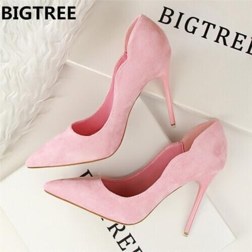 2020 New Arrival Sexy Pointed Toe Office Shoes Womens Concise Solid Flock Shallow High Heels 10.5cm Shoes for Women