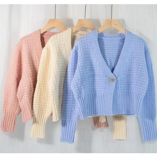 2020 Autumn Winter Womens V-Neck Sexy Cropped Knitwear Knitted Single Button Short Cardigans Lady Sweaters CL600
