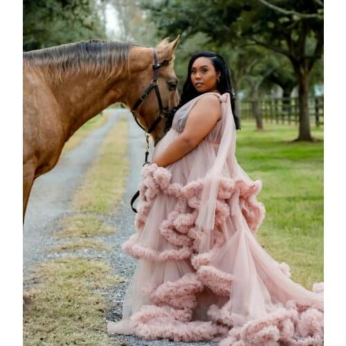 Tiered Skirts Maternity Dress for Photoshoot Chic Kimono Pregnant Party Sleepwear Women Bathrobe Nightgown Robe with Ruffled