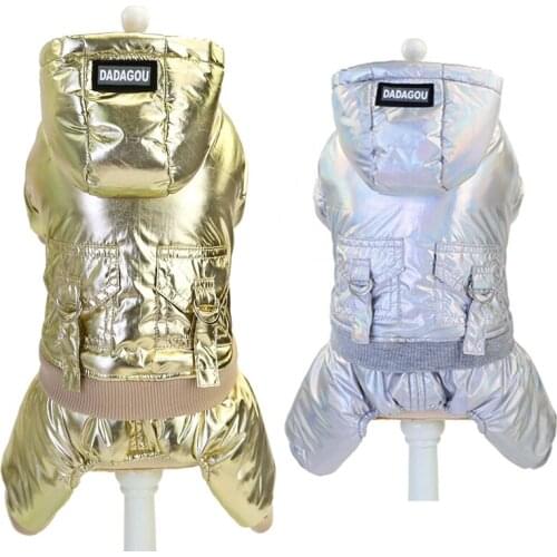 Winter Dog Clothes Thick Fleece Dog Jumpsuit Warm Puppy Jumpsuits Windproof Dog Outfit Silver Gold Dog Jacket for Chihuahua York