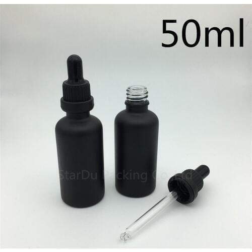 12pcs 50ml black frosted glass essential oil bottle with black tamper evident ring dropper glass perfume bottle