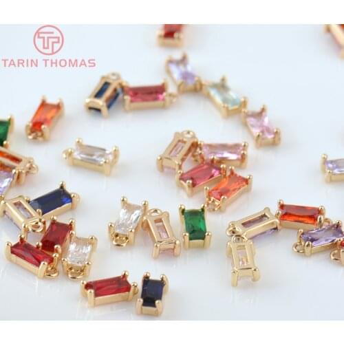 10PCS 8x4MM 24K Champagne Gold Color Brass with Glass Rectangle Charms Pendants for Jewelry Making Finding Accessories