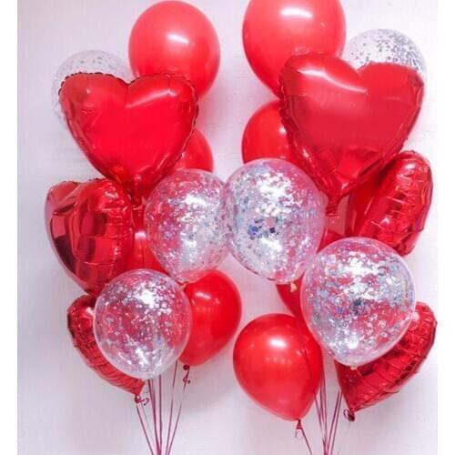 20pcs Red Hearts Balloons Set Transparent Confetti Latex Balloon Happy Valentines Day Globos Birthday Party Wedding Decoration
